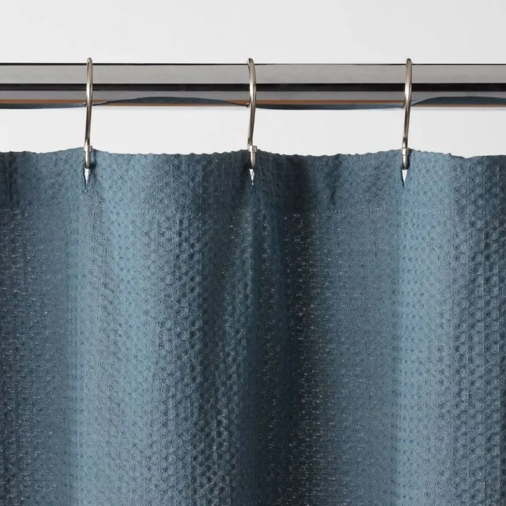 Oversized Relaxed Waffle Weave Shower Curtain Dark Blue- Threshold
